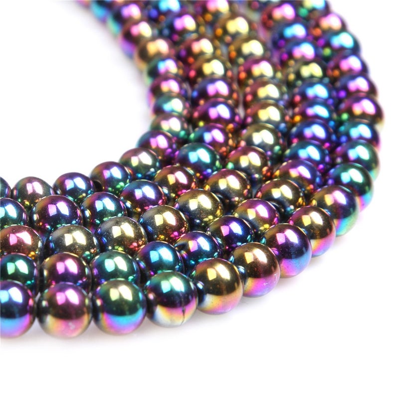 JOE FOREMAN 8mm Round Multicolored Hematite Gemstone Beads for DIY Jewelry Making 15" - Image 1